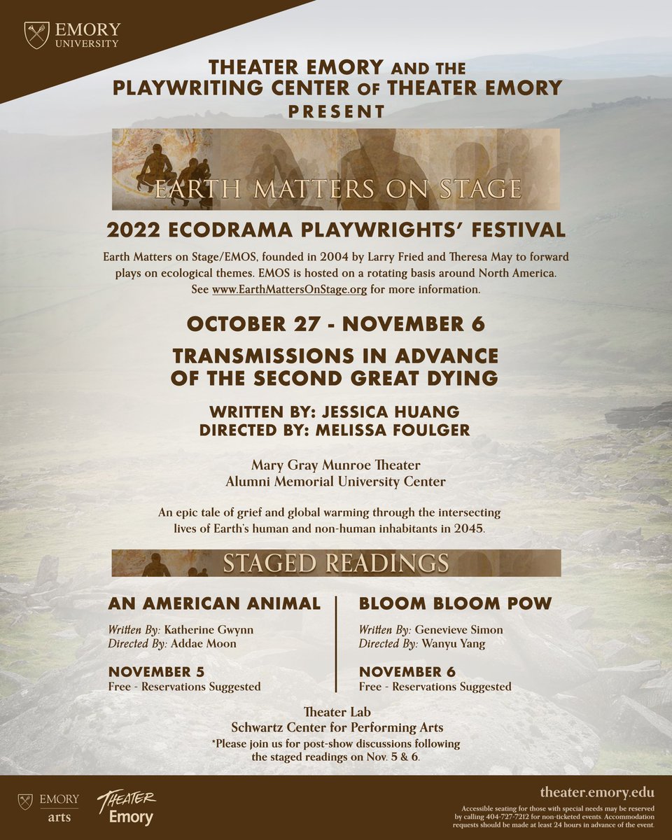 TheaterEmory's tweet photo. New at Theater Emory. #ecodrama #earthmattersonstage #theatre #Sustainability #atlanta #emory https://t.co/9oYcz6J9OD