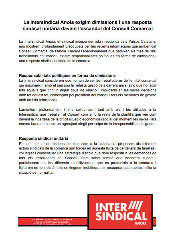 LA INTERSINDICAL-ANOIA 🚩✊ tweet media
