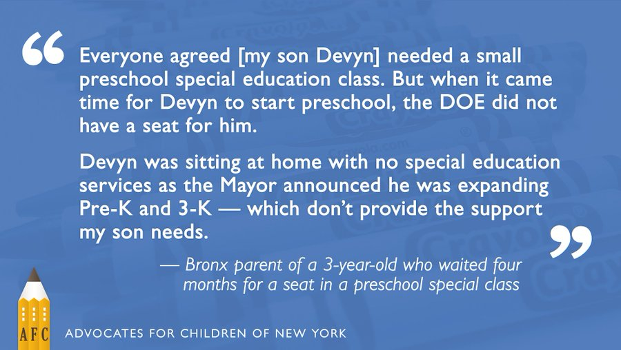 AFCNewYork's tweet photo. As of June 2022, 800 NYC preschoolers with disabilities were waiting for seats in their legally mandated preschool special education classes in violation of their civil rights. https://t.co/VkSazH10Iw