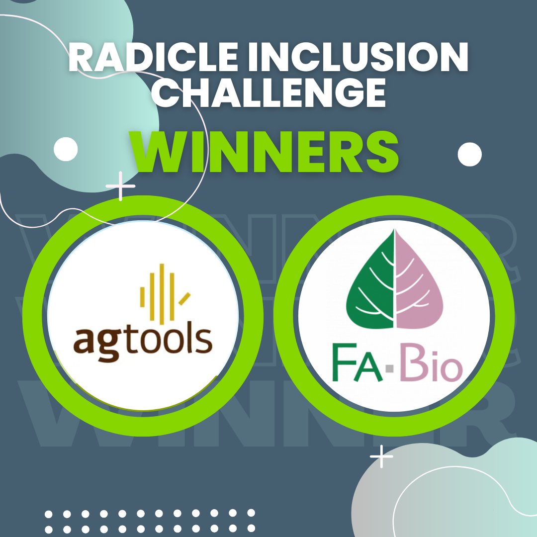 NutrienLTD's tweet photo. Congratulations to this year’s @RadicleGrowth Inclusion Challenge winners! AgTools and FA Bio will each take home a $250,000 USD investment to help create a more sustainable food and ag industry. https://t.co/B885bhWCIF
