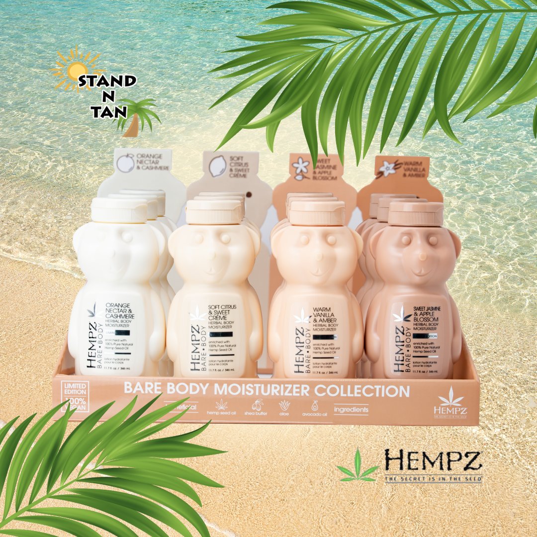 StandnTan's tweet photo. We are beary excited to share the HEMPZ BARE BODY Collection with you! 🐻 Hug your skin with these new hydrating moisturizers! 💧

AND HOW CUTE ARE THEY!? 🤗🤗🤗

#TanningSalon #Brantford #IndoorTanning #Btfd #Brant #TanningLotion #BrantfordON #BrantfordOntario #Hempz https://t.co/kHpWNmNmbc