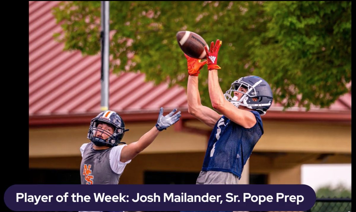 JPIIKnightsFB's tweet photo. Congrats to @JoshMailander for being named @MainStreetPreps player of the week. Mailander had 185yds receiving, 2 TD's, and a pick 6! #CTS https://t.co/wv6NNStWNR