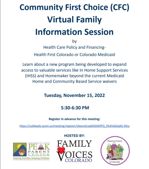 Save the date + make your voice heard:
Tuesday, November 15, 2022 
5:30-6:30pm

Register at:
us06web.zoom.us/meeting/regist…

<a href="/FamilyVoicesCO/">Family Voices CO</a> <a href="/PEAKParent/">PEAK Parent Center</a>