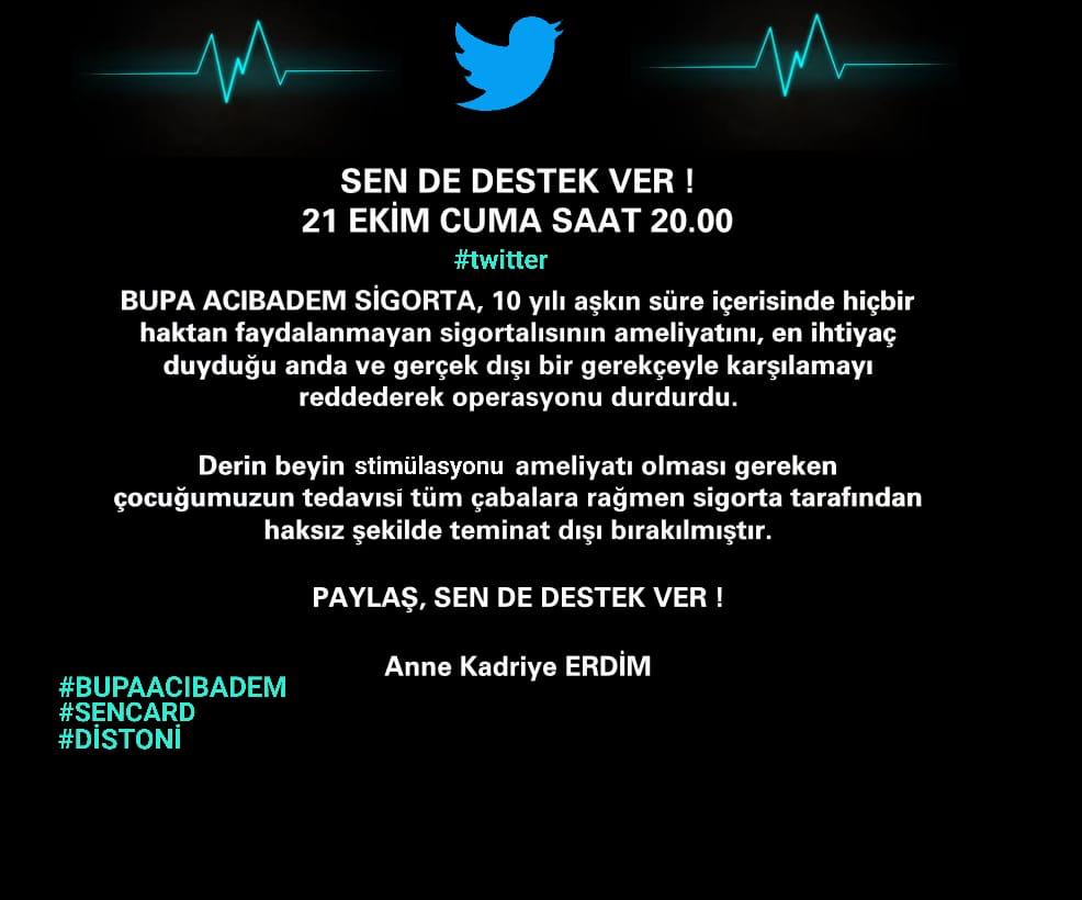 LÜTFEN DESTEK! 21 EKİM CUMA SAAT 20:00
#bupaacıpadem, #bupaacıbademsigorta, #bupaacibademsigorta, #sencard, #distoni, #Ahbap