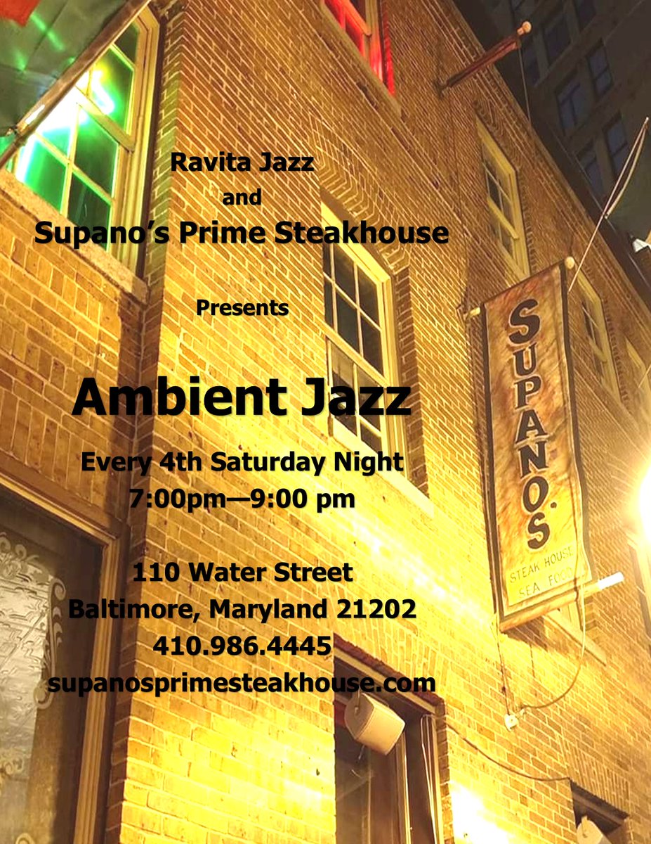 pmravita's tweet photo. Happy to announce that Ravita Jazz returns to Supano's Prime Steakhouse every 4th Saturday 7pm - 9pm starting October 22. This week will feature Guitarist Mark Caruso. Stop by and check us out...
#jazzbeyondborders
#livejazzmusicc
#REMICMicrophone
#paulaphillips
#aguilaramp https://t.co/v7534NIK58