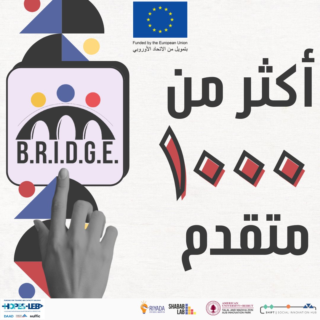 RiyadaInnovatio's tweet photo. More than 1000 youth applied to the BRIDGE program!
& More than 300 youth were selected based on their eligibility to join this program!
A big thanks to our community partners that helped us spread the word and reach this number!
#BRIDGE #HOPESLEBproject #EUMadadFund https://t.co/RcSi5byvMI