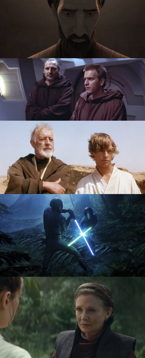 sw_holocron's tweet photo. Master &amp; Apprentice 

Dooku -> Qui-Gon -> Obi-Wan -> Luke -> Leia -> Rey https://t.co/BIQADY9IVh