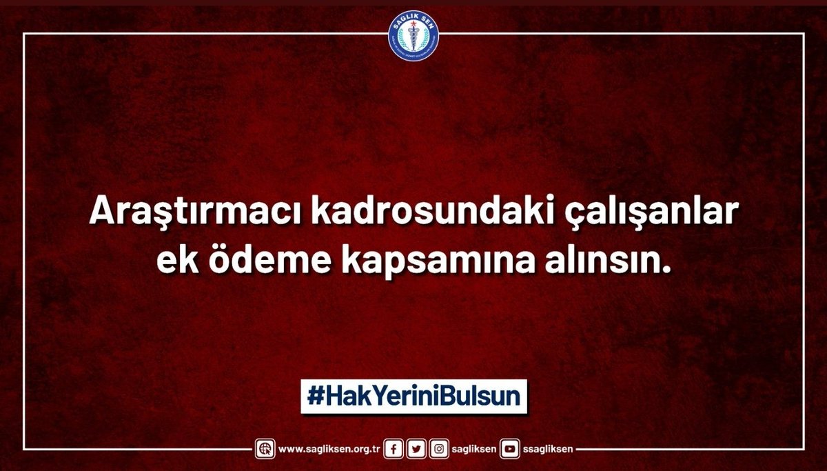 #HakYeriniBulsun

Araştırmacı kadrosundaki çalışanlar ek ödeme kapsamına alınsın.