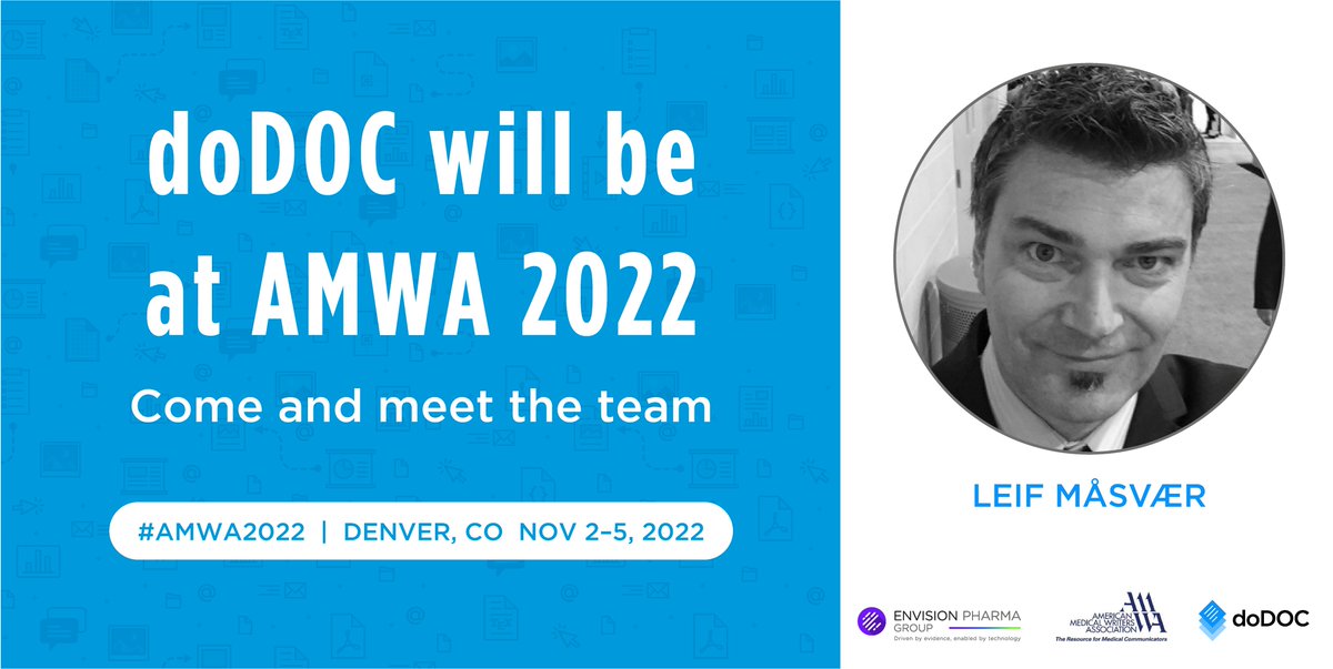 doDOC, a member of <a href="/EnvisionPharma/">Envision Pharma Group</a>, is excited to attend the 2022 AMWA - Medical Writing Communication Conference.
Talk to Leif Masvaer to discuss better ways for your team to collaborate on your documents.
#doDOC #EnvisionPharma #MedicalWriting #MedicalAffairs #iEnvision