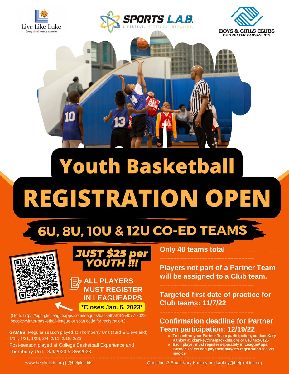HelpKCKids's tweet photo. Basketball registration is OPEN! 6U, 8U, 10U, &amp; 12U coed age divisions &amp; only $25 to participate, click here to register: https://t.co/qXzCfMnyfh
Sponsored by  @LiveLikeLuke00 https://t.co/NA5TMqNqAM