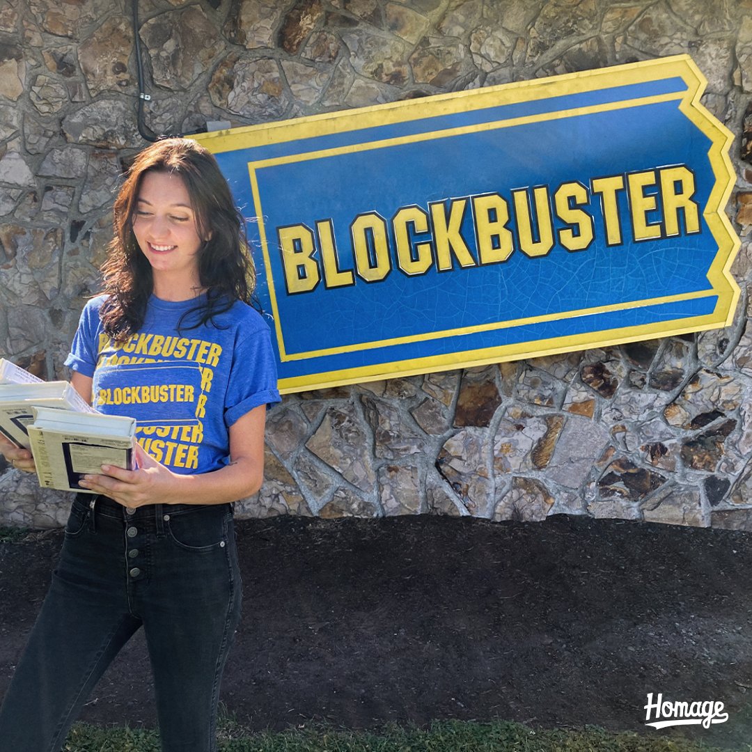 HOMAGE's tweet photo. The first Blockbuster opened today 37 years ago. Pay homage.
Make it a Blockbuster night with our throwback tee.
https://t.co/qIxn6AVKn2 https://t.co/UrKJcJ9YFP