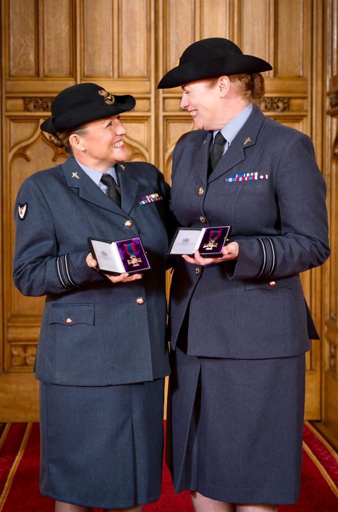 Shared success! Sqn Ldr Jaqueline McKinnon PMRAFNS was awarded the Associate Royal Red Cross yesterday at Windsor Castle. Jacqueline was at the forefront of innovation in the battle against covid. Sharing her success with Sqn Ldr McBain - nurses know that sharing is caring!