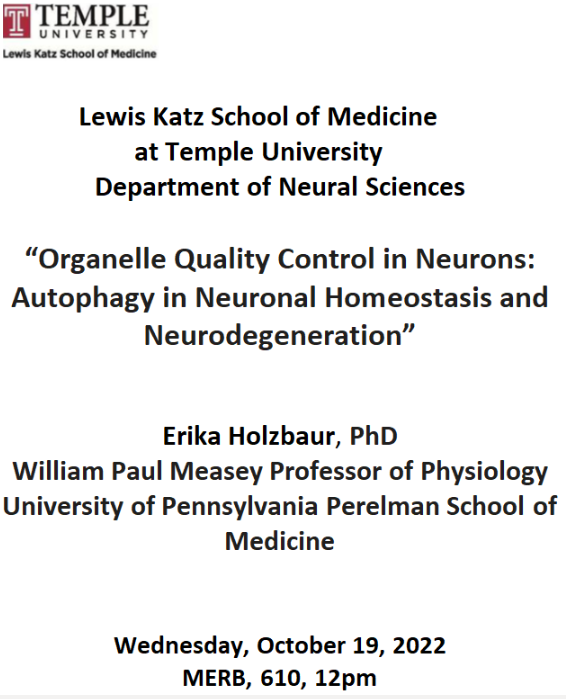 LKSOM Department of Neural Sciences at Temple Univ (@tuneuralscience) on Twitter photo <a href="/TUNeuralScience/">LKSOM Department of Neural Sciences at Temple Univ</a> is excited to host today's seminar speaker <a href="/ErikaHolzbaur/">Erika Holzbaur-Howland</a>, who was invited by our graduate students and postdocs. We really look forward to Dr. Holzbaur's visit and seminar. #autophagy #neurodegeneration <a href="/TUNeuralScience/">LKSOM Department of Neural Sciences at Temple Univ</a> is excited to host today's seminar speaker <a href="/ErikaHolzbaur/">Erika Holzbaur-Howland</a>, who was invited by our graduate students and postdocs. We really look forward to Dr. Holzbaur's visit and seminar. #autophagy #neurodegeneration