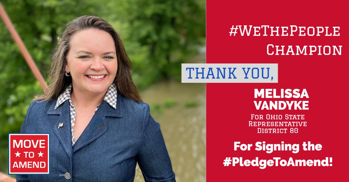 MoveToAmend's tweet photo. Thank you @VoteMelissaVanDyke for signing the #PledgeToAmend and committing your support to the #WeThePeopleAmendment. The time to end corporate rule is now! Go thank @VoteVanDyke being a #WethePeopleChampion! https://t.co/SCu3bFP6Wt