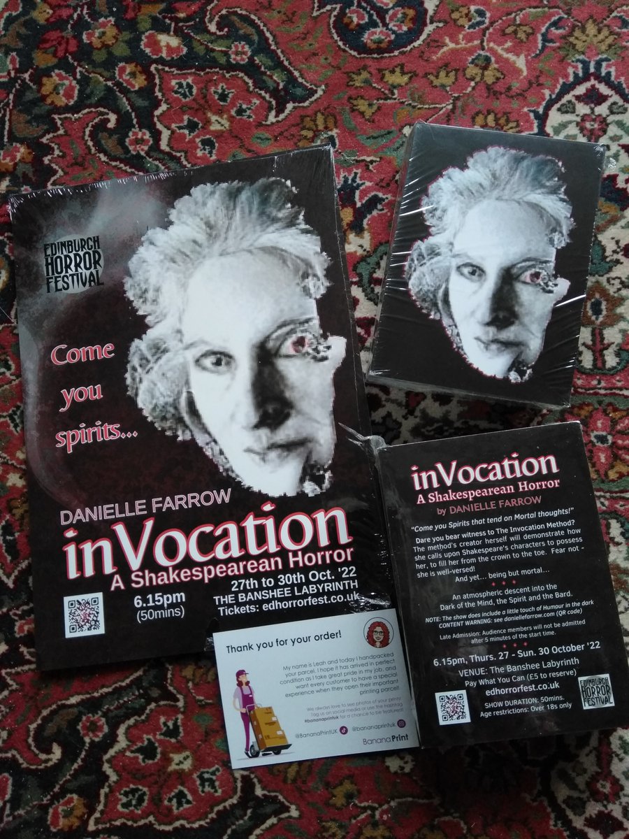 DFarrow_Actress's tweet photo. From @BananaPrintUK for my 1st #soloshow: thank you, Georgia, Leah & all involved for your care, great value & quality service!
inVocation: A Shakespearean Horror @EdHorrorFest info here...
https://t.co/K5RM57rIut
#edinburgh #theatre #horror #festival #edhorrorfest https://t.co/PzSsVtrL8u