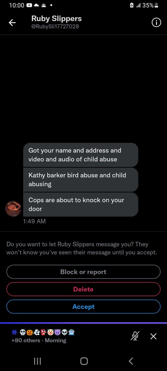 katbabi101's tweet photo. So now Ruby Slippers aka Jennjfer Houlihan wants to threaten for Stephen with police  making FALSE accusations of abuse.   You people are sick https://t.co/10NdHGg3HO