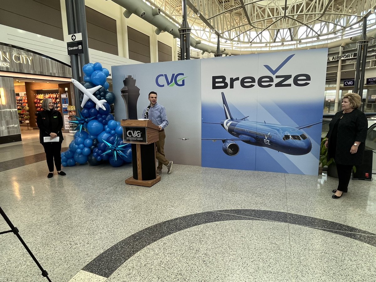 Eric Fletcher of <a href="/BreezeAirways/">Breeze Airways</a> announces direct flights to SanFran and Charleston starting in Feb from <a href="/CVGairport/">CVG Airport</a>