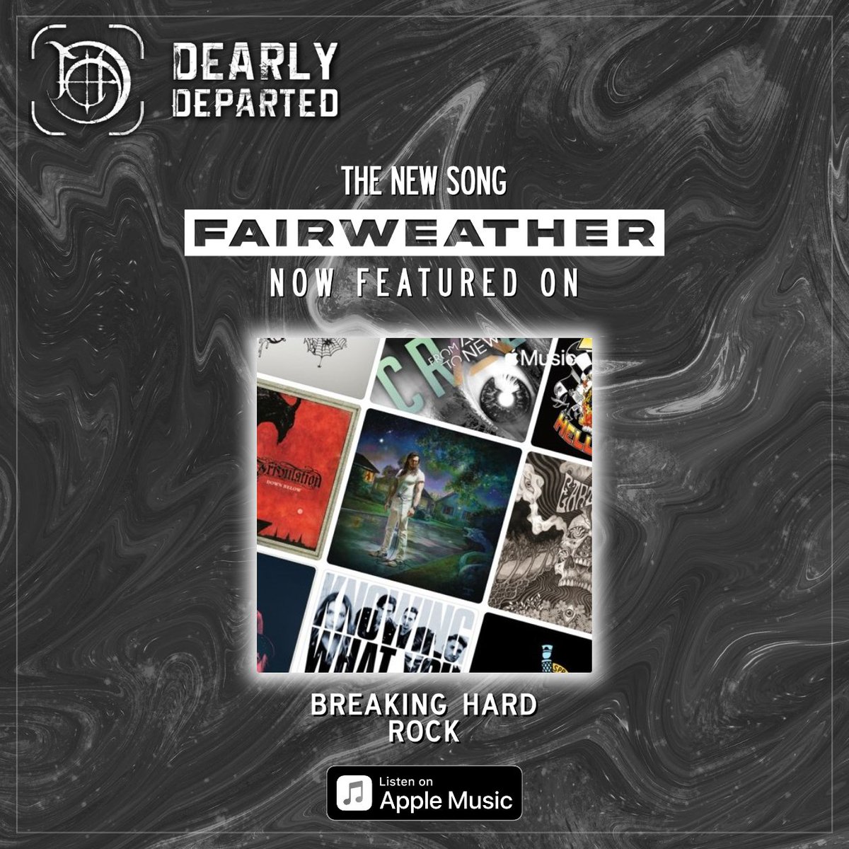 DearlyDOfficial's tweet photo. Thank you, @AppleMusic  for including one of our newest tracks, Fairweather, to your BREAKING HARD ROCK editorial playlist! #AppleMusic #Hardrock #newmusic2022 https://t.co/xiJ6rRotYJ