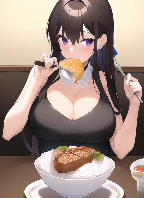 「カツ丼を食う美少女」
2枚目と4枚目、キャラ的・絵的にはいいな 