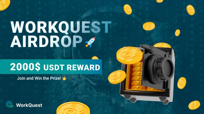 Airdrop_Exp's tweet photo. 🎁WorkQuest AIRDROP🎁 

📢WorkQuest announces our upcoming airdrop. The Pool is $2000 worth of rewards. To participate, complete the following requirements 

✅ Follow @Workquest_co on twitter
✅ RT this tweet
✅ Complete these tasks: https://t.co/cuKyJUVqIA

#Airdrops #Giveaway https://t.co/M67sYpebX5