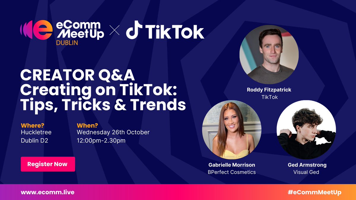 eComm_Live's tweet photo. Creating content on TikTok? You don't want to miss this...🔥

Next week at our #eCommMeetUp, TikTok creators Gabrielle Morrison (@bperfectcosm) &amp; @VisualGed will be dropping some serious knowledge on all things content creation!

Register 👉 https://t.co/LLvTsM1VaF https://t.co/hvirM9iUMl