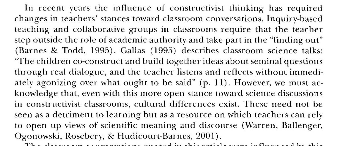 cb_cheatham's tweet photo. In Hudicourt-Barnes article, The Use of Argumentation in Haitian Creole Science Classrooms, the idea of teacher-centered conversations is challenged in order to fit a more culturally appropriate, student-based inquiry class. The result is that students felt freedom to participate https://t.co/fK3z7sMmnt