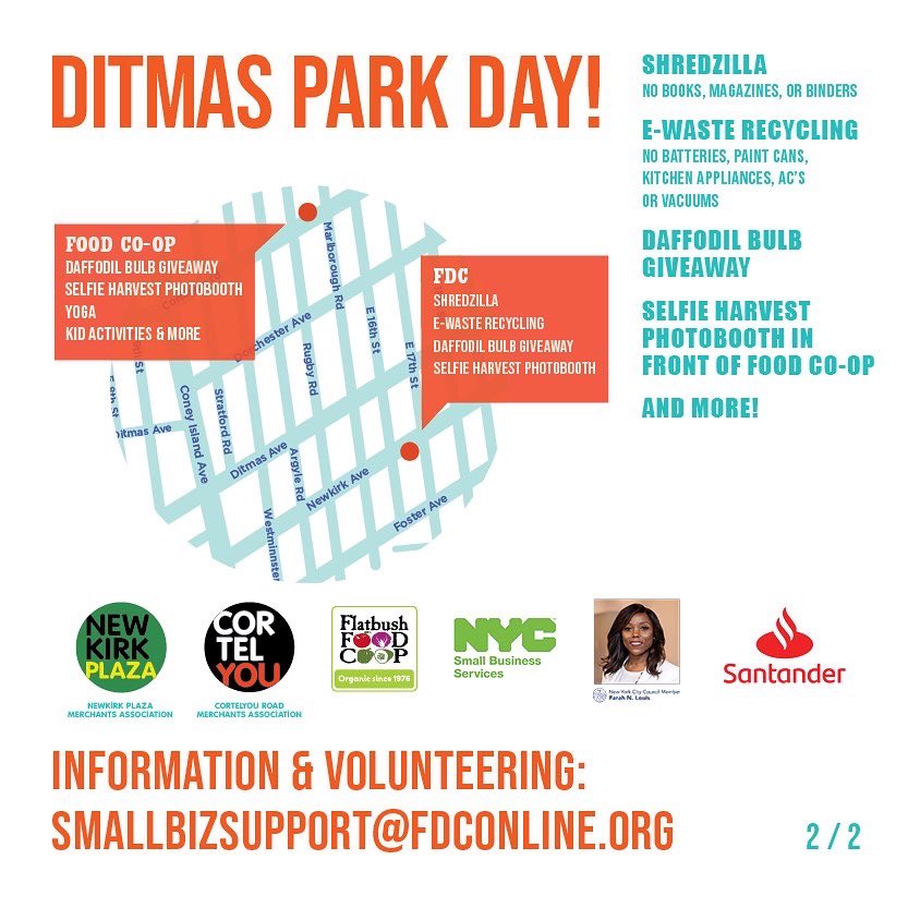 Bring your old electronics & paper documents for proper disposal. Pick up some free daffodil bulbs to plant in your garden! DITMAS PARK DAY THIS SUNDAY!