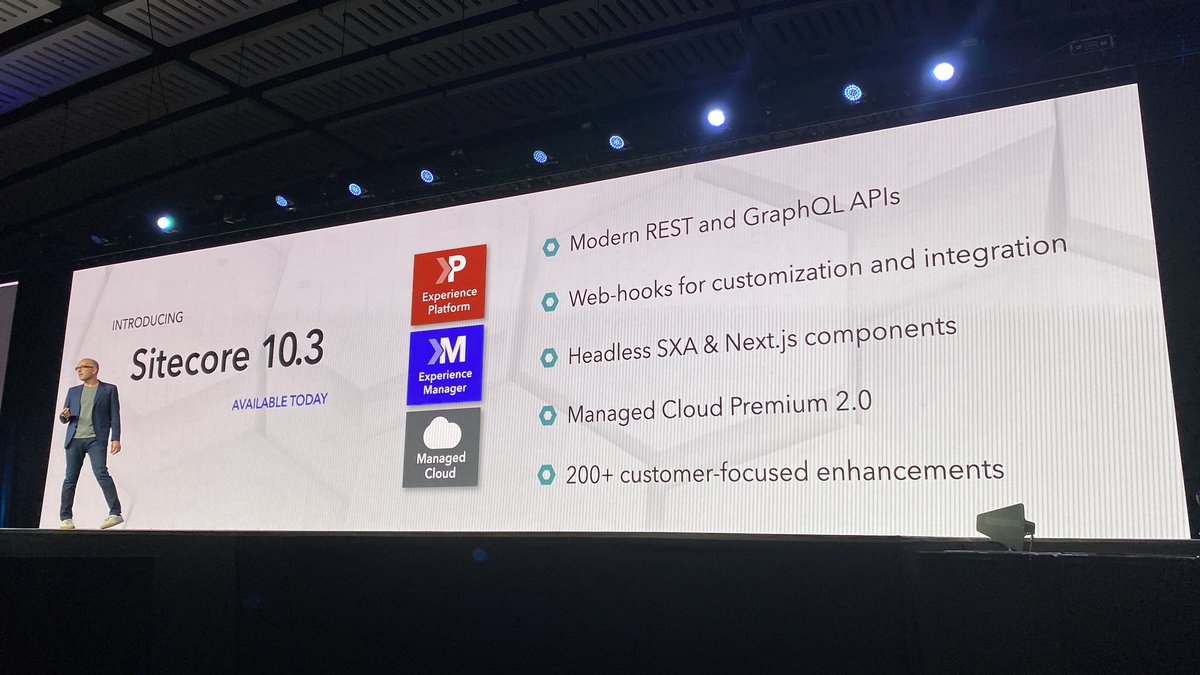 Sitecore's tweet photo. “Whether you choose one product or a lot of products from us, we’re enabling you to develop your own composable DXP.” @daveof at #SitecoreSYM. #Sitecore #WeAreSitecore #composable #SitecoreDXP #martech https://t.co/XC7N2P8Wra