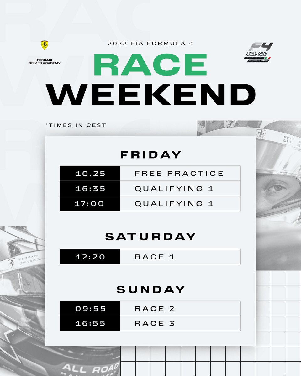 5️⃣ #FRECA and #ItalianF4 races to keep you entertained 🤩 Here are your timings ⏰ #FDA