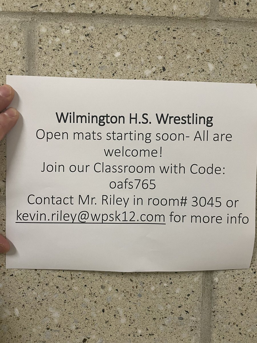 Wilmington_AD's tweet photo. Anyone interested in wrestling!!
@JamiePote @WHSGendron @WilmingtonApple https://t.co/uIrpJqWkZM