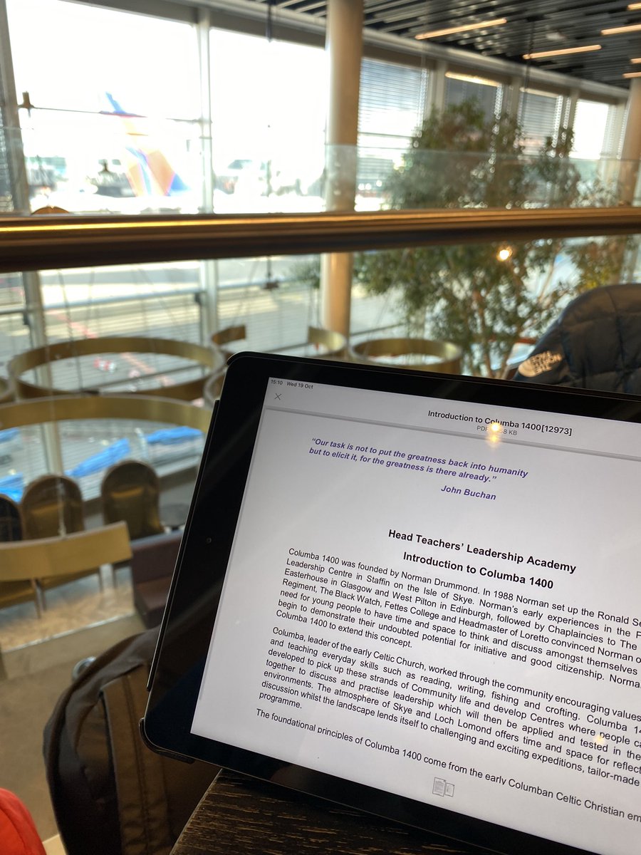 MrAitchison's tweet image. Using a bit of airport time to revisit all the reading before my first day with @Columba1400 tomorrow! Looking forward to all that tomorrow has in store.  Now, let’s make sure that plane is on time 😅 #ValuesBasedLeadership #Cohort105 #LotsToLearn