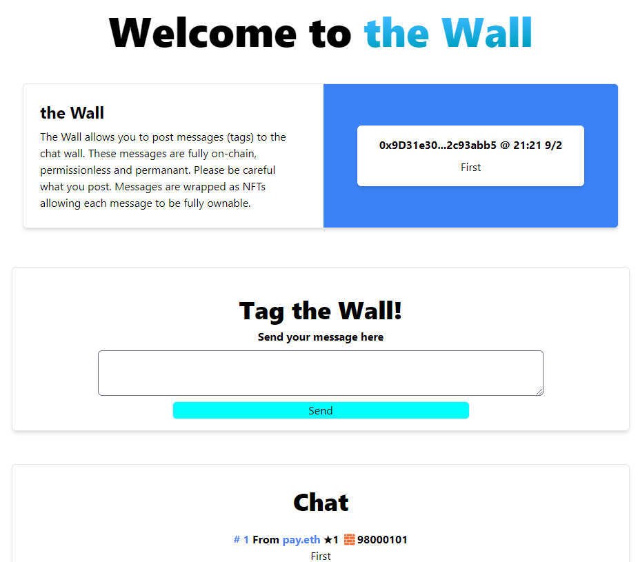 tagtheWall's tweet photo. Chat-to-earn! You can now earn Bricks ( $BRK ) simply by chatting on https://t.co/itNujkYQAU. Messages all earn 1 BRK in any chat deployed by the community. Creating a wall gives 50 Bricks! Please note this is not the actual launch token just a BETA cosmetic one.

SO COME CHAT! https://t.co/rhhsJXrtO0