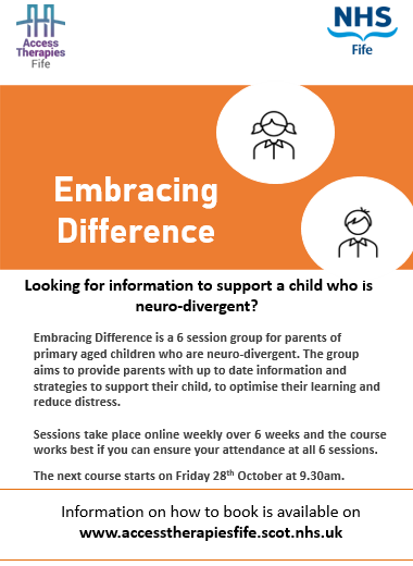 LevenmouthAc's tweet photo. PARENTS/CARERS &amp; FAMILIES

Looking to support a child who is neuro-divergent and of primary age 

This 6 week course from partners @nhsfife provides support and strategy, underpinned by the latest research

Please like/share https://t.co/jAY7ksYP5U