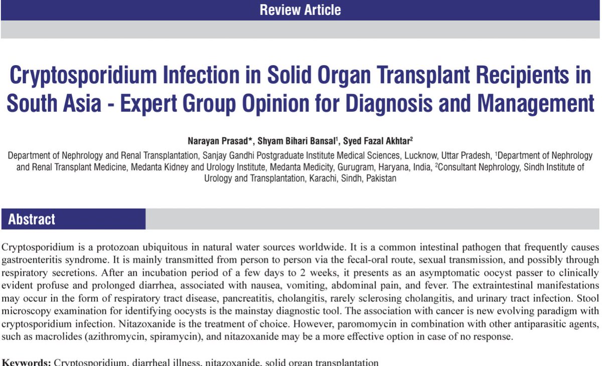 ⚡️Cryptosporidium infection in solid organ transplant recipients in South Asia - Expert group opinion for diagnosis and management ijtonline.in/article.asp?is…