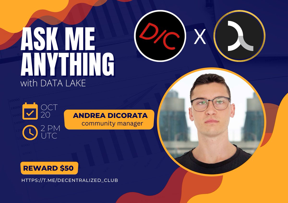 DC will host Text AMA with @dataLakeToken on October 20 (2022) at 2PM UTC | 10PM EST | 7.30PM IST 10 questions from Twitter (5) & Live Telegram asking (5) will share $50 USDT. 1⃣Like,Retweet 2⃣tag 2 friends 3⃣Post Question