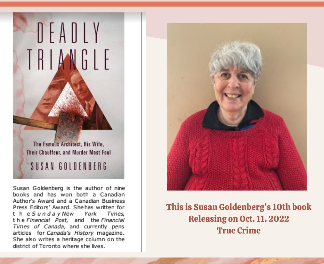 For those who like intriguing historical stories...join Susan Goldenberg at her book signing:
Sat. Oct. 22, 1-4 pm Hillcrest Mall
Sat. Oct. 29, 11:00 - 4:00 pm Chapters Scarborough, “Kennedy Commons,” 20 William Kitchen Rd.