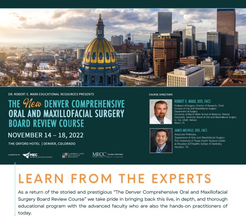 Less than one month away! Be sure to sign up online today to join us! | The Denver Comprehensive Oral &amp; Maxillofacial Surgery Board Review Course | November 14-18, 2022 | Denver, Colorado

For more information, visit here: cvent.me/xvwzn3

#omfs #meded #medicaleducation