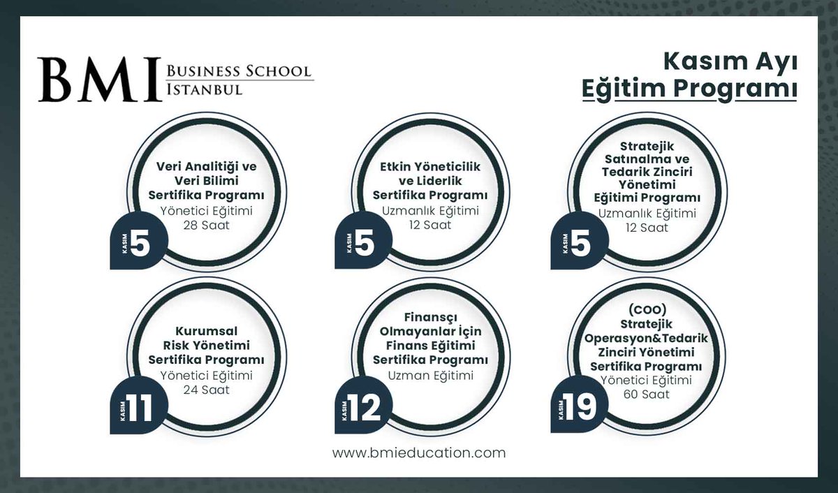 BMI Business School Istanbul | Kasım 22' Uzmanlık ve Yönetici Eğitimleri Takvimi Yayında!

Eğitimler ile ilgili detaylar ve kayıt için: bmieducation.com/?utm_source=tw…
.
.
.
#eğitim #kurumsaleğitim #onlineeğitim #businessschool #sertifikaprogramları #business #bminstitute #onlinetraining