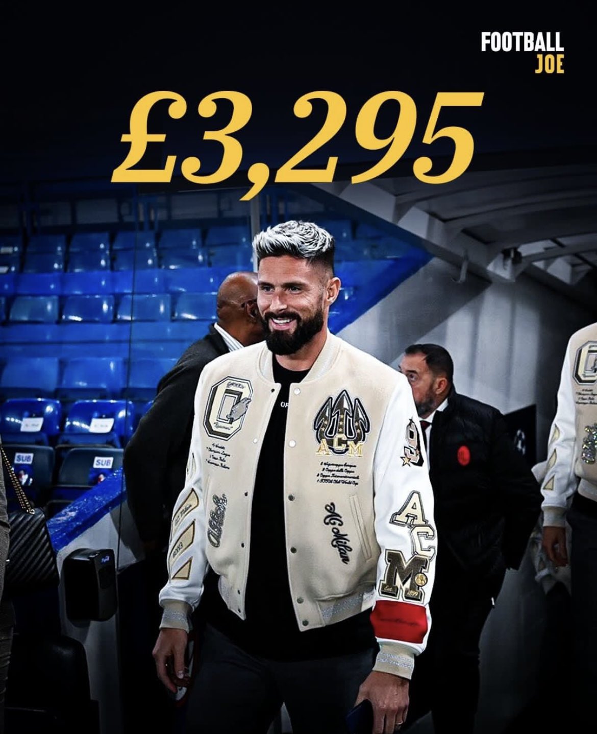 Frank Khalid OBE on X: The AC Milan off white jacket that was worn by  Olivier Giroud and his team mates recently at Stamford Bridge selling price  is £3295!!!  / X