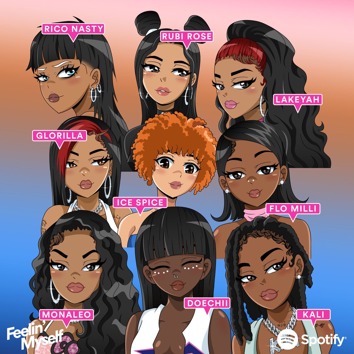Spotify's tweet photo. Make way for a new generation of rappers in hip-hop 📣 Who are you bumping on the daily from the Feelin’ Myself playlist? https://t.co/UdKIaxHMvE