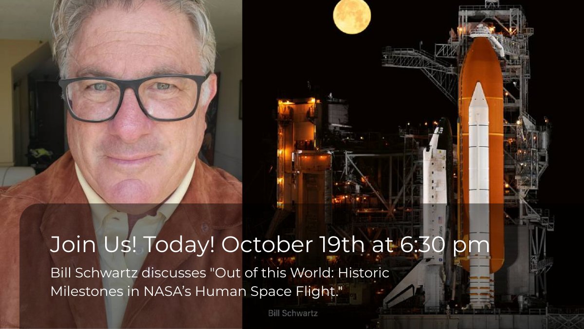 Today! Wednesday October 19th at 6:30 pm - Bill Schwartz discusses and signs 'Out of this World: Historic Milestones in NASA’s Human Space Flight'. - mailchi.mp/dieselbookstor…