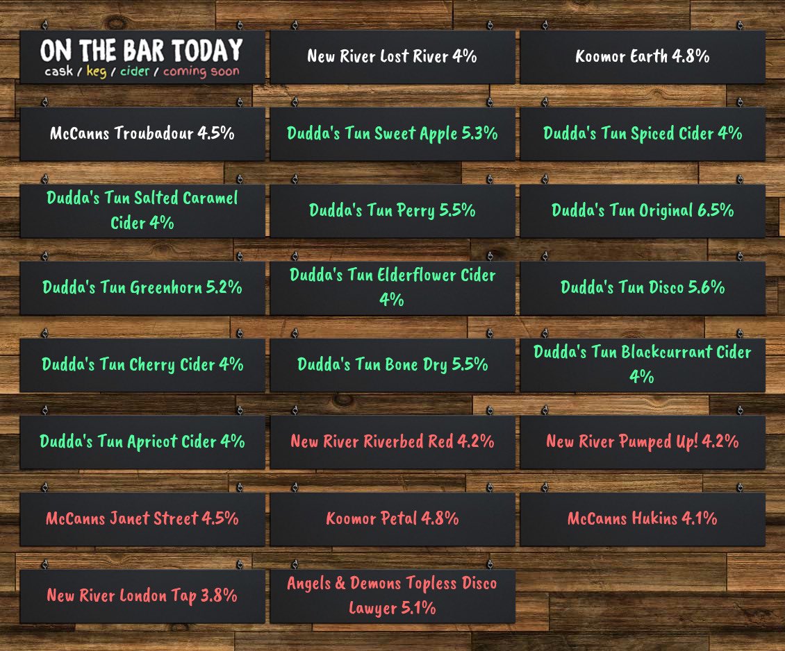 On the bar today! Beer Board: bit.ly/3dxZzcU @newriverbrewery @KoomorBrewingCo @Fantastic_Beer @DuddasTunCider #RealAleFinder