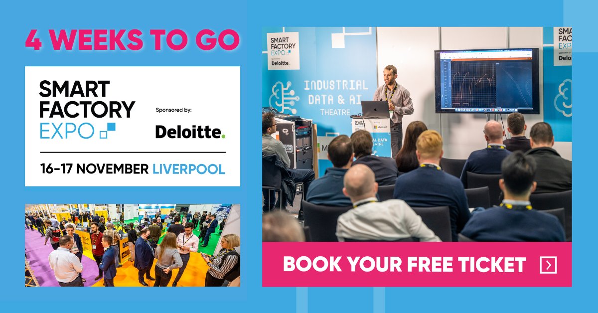There's just 4 weeks to go until #SmartFactoryExpo, part of Digital Manufacturing Week. With 170+ exhibitors across 5 Technology Zones and 2 Innovation Zones, this year's event is set to be incredible!

Manufacturers can register free here: hubs.la/Q01q73TF0

#DigiMfgWk