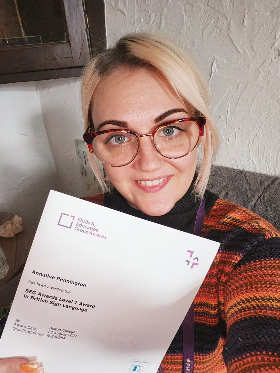 AnnalisePennin3's tweet photo. Today I received my certificate for my Level 1 in British Sign Language.📜
#bsl #adulteducation #signlanguage #learningtosign https://t.co/UdPTreHfww