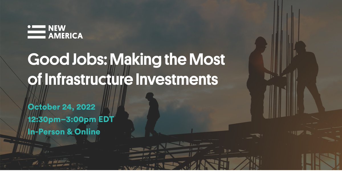 New America (@newamerica) on Twitter photo A star-studded event! 🤩
Join us, <a href="/USDOL/">U.S. Department of Labor</a>, <a href="/USDOT/">U.S. Department of Transportation</a>, @Nytimes reporter <a href="/lydiadepillis/">Lydia DePillis</a>, and more workforce experts on 10/24 at 12:30 pm ET.
Hear about:
🏗️ Infrastructure jobs
💼 Policies that support good jobs
🤝 Workforce equity
RSVP! newamerica.org/center-educati… A star-studded event! 🤩
Join us, <a href="/USDOL/">U.S. Department of Labor</a>, <a href="/USDOT/">U.S. Department of Transportation</a>, @Nytimes reporter <a href="/lydiadepillis/">Lydia DePillis</a>, and more workforce experts on 10/24 at 12:30 pm ET.
Hear about:
🏗️ Infrastructure jobs
💼 Policies that support good jobs
🤝 Workforce equity
RSVP! newamerica.org/center-educati…