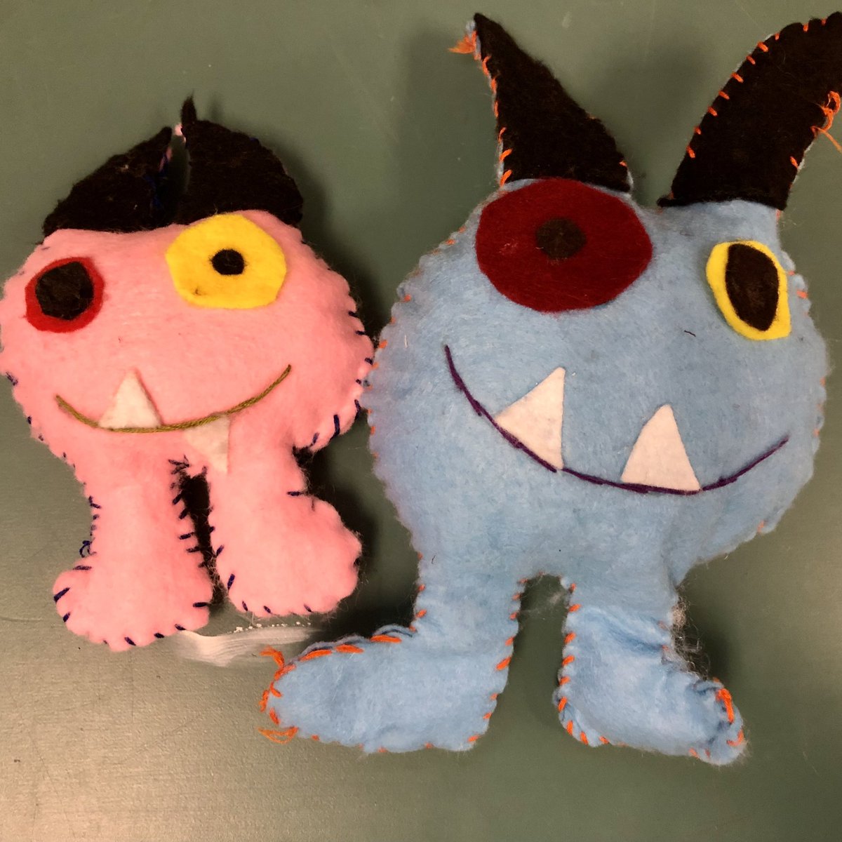 Grade 7 students create stuffed monsters.