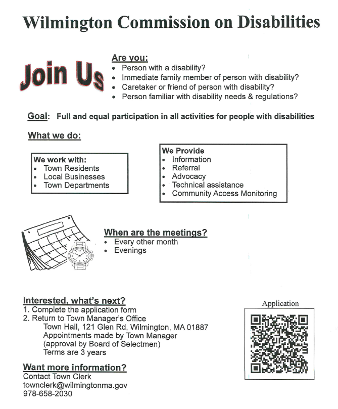 TownWilmMA's tweet photo. Wilmington's Commission on Disabilities is seeking new members! https://t.co/AbPphPM4Dp https://t.co/Ea6Llro0NB