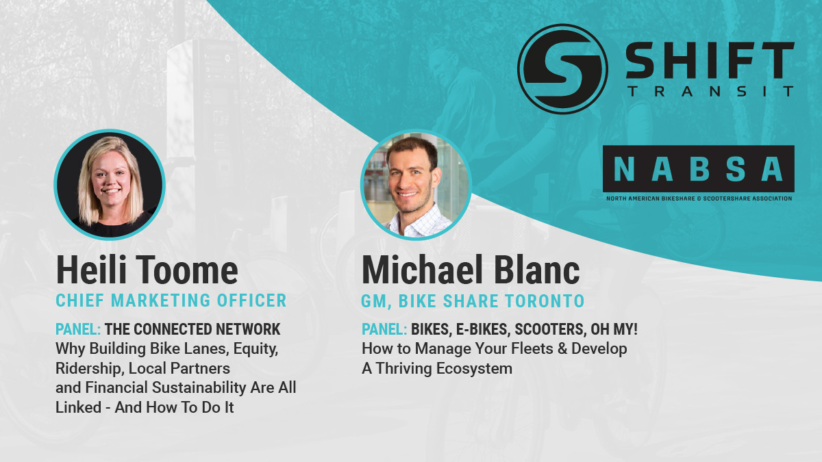 ShiftTransit's tweet photo. Who's heading to the @go_nabsa conference next week? 

The team is gearing up to share insights and best practices on operating and scaling #bikeshare programs. Excited to see familiar and new faces as we dive into #micromobility. Let's meet up! https://t.co/G5GrHHgROY