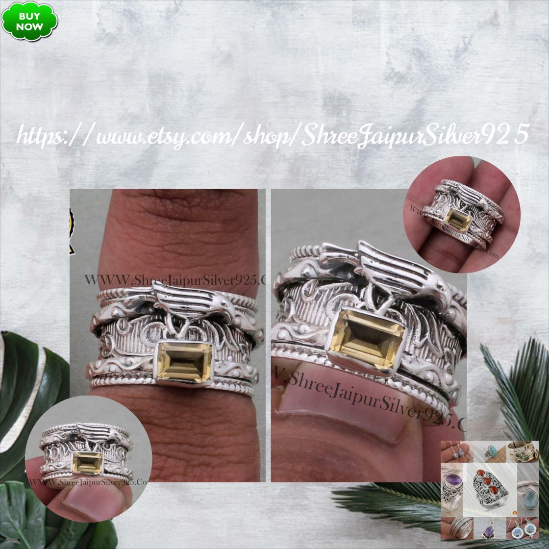 Smart Buys! Citrine Solid 925 Sterling Silver Spinner Ring For Women, Handmade Silver Bird Citrine Ring For Wedding Anniversary Gift For Her starting from $60.94 at etsy.com/listing/132682… See more. 🤓 #SilverSpinnerRing #BohemianRing