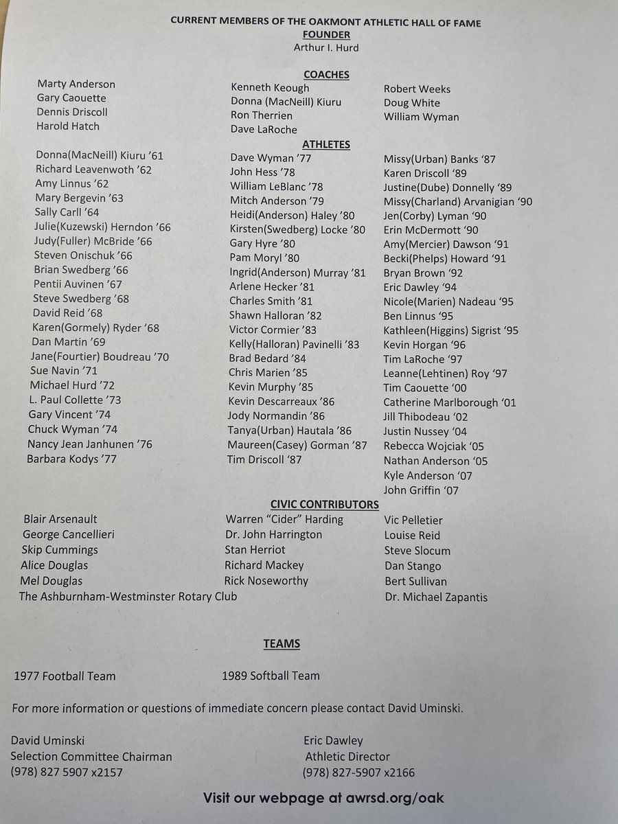 Congratulations to the Oakmont Athletic Hall of Fame Class of 2022!